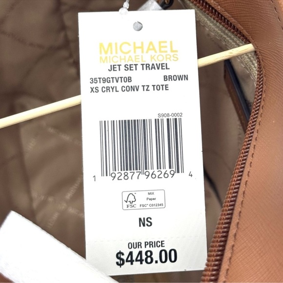 Michael Kors Jet Set Travel Extra-Small Logo Top-Zip lote Bag Brown Signature - Picture 10 of 10
